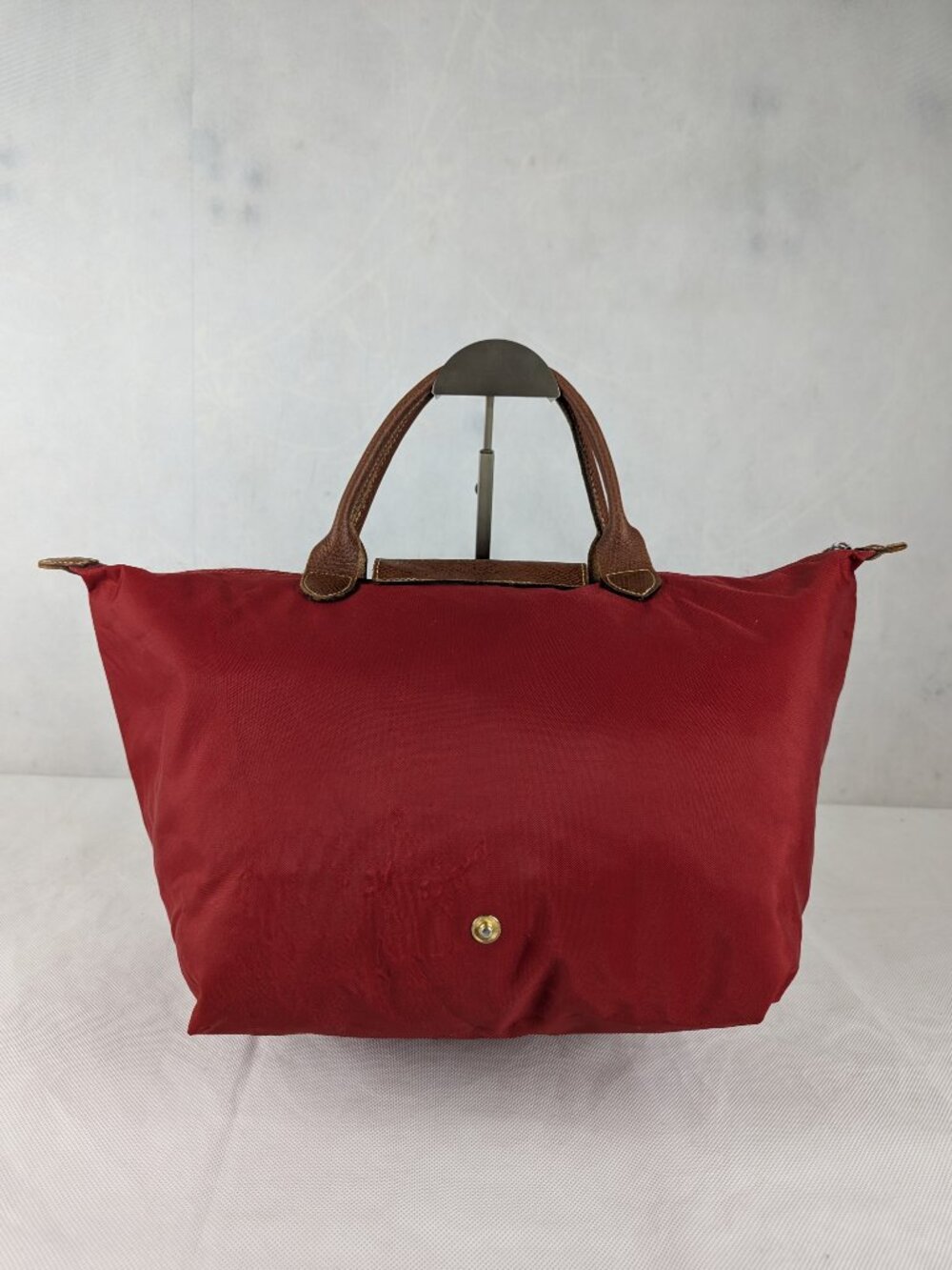Pre-Owned Longchamp Le Pliage Authentic Nylon Leather Tote Bag Red Made in China - Picture 2 of 15